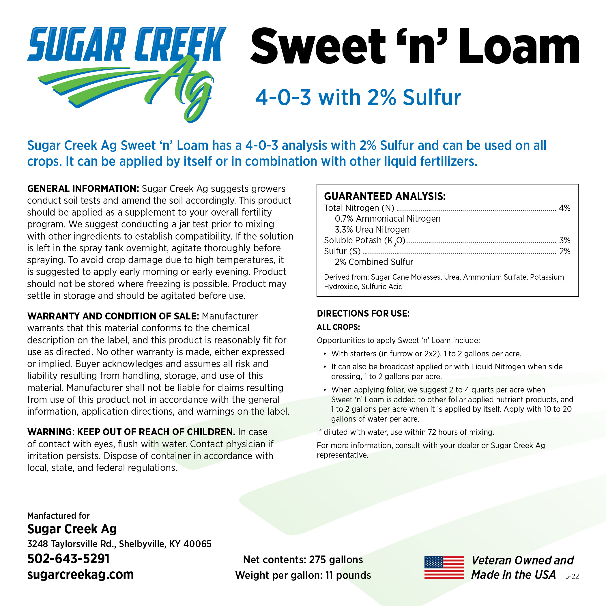 Sweet 'n' Loam label 275gal